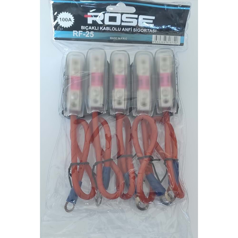 Rose 100a Kablolu Bıçak Sigorta 5-li Askılı Poşet