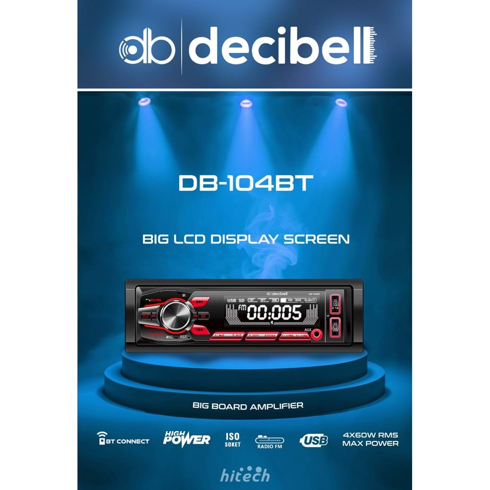 Desibell DB-104BT 4X60 Watt Oto Teyp