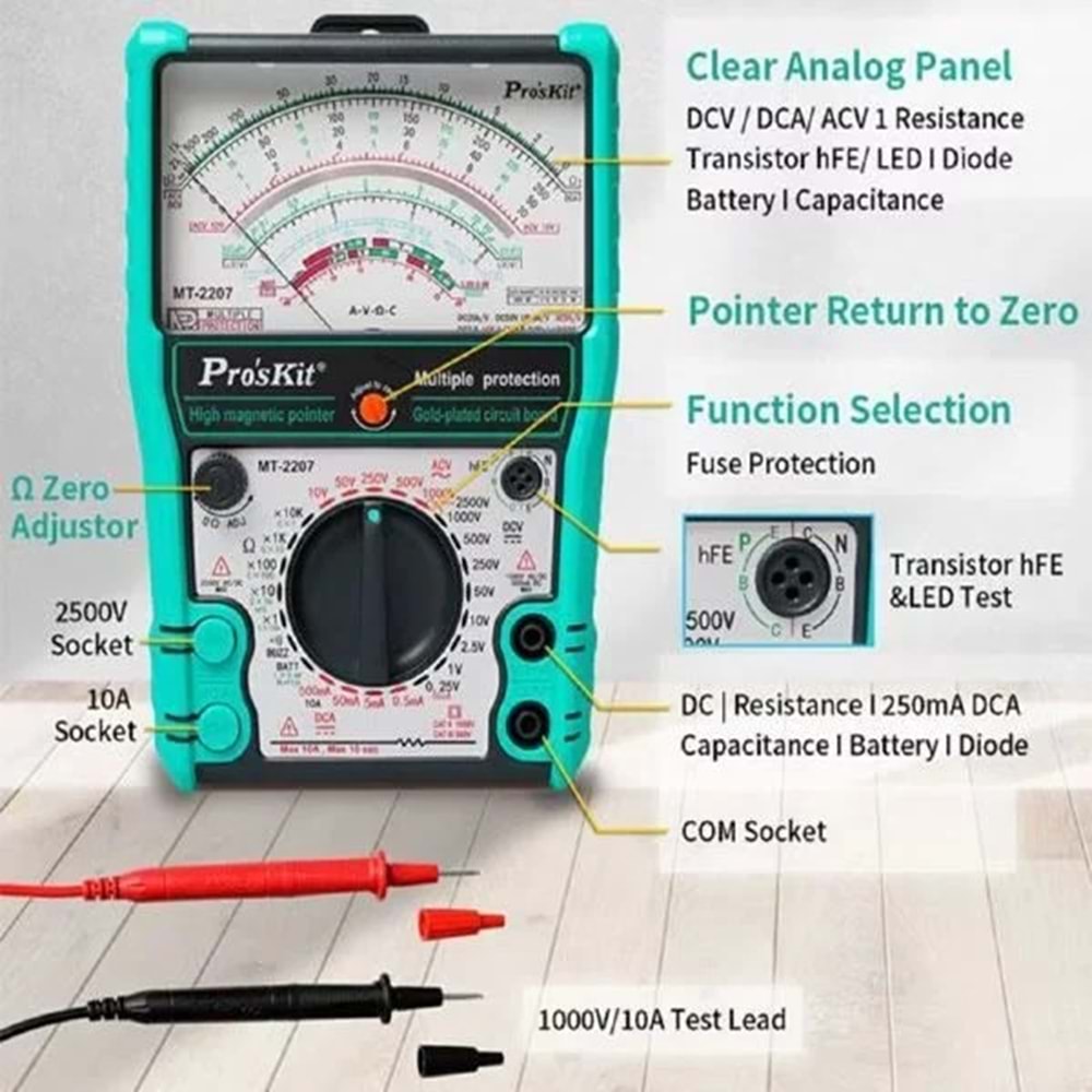 Proskit MT-2207 Korumalı Analog Multimetre Ölçü Aleti
