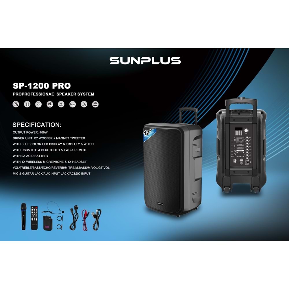 Sunplus SP-1200 PRO 400w Aktif Hoparlör