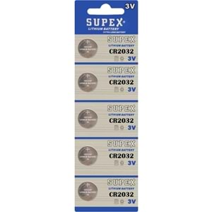 SUPEX CR2032 3V Lityum Düğme Pil 5'Lİ Kart