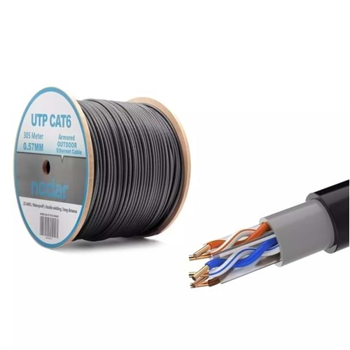 Nodar Nd2001 Utp Cat6 Dışmekan Kablo 23Awg Çift Pvc 4P* 1/0.57Mm Cca 305M Siyah
