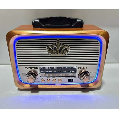 Everton RT-849 Nostalji Solar Güneş Enerjili Ledli Bluetooth/USB/Sd kart/ Radyo mp3 Player Müzik Kutusu