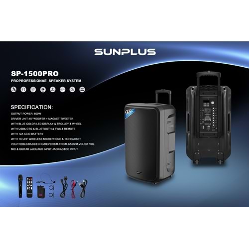 Sunplus SP-1500 PRO 600w Aktif Hoparlör