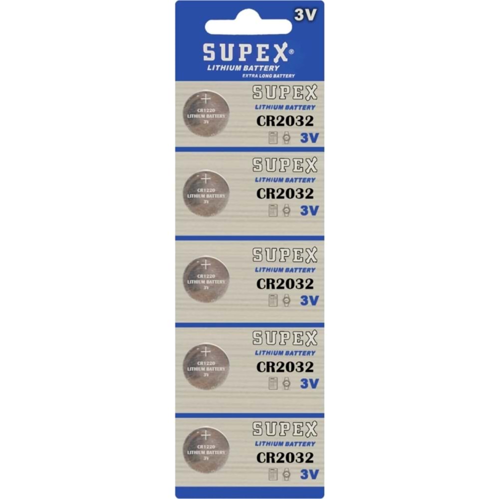 SUPEX CR2032 3V Lityum Düğme Pil 5'Lİ Kart