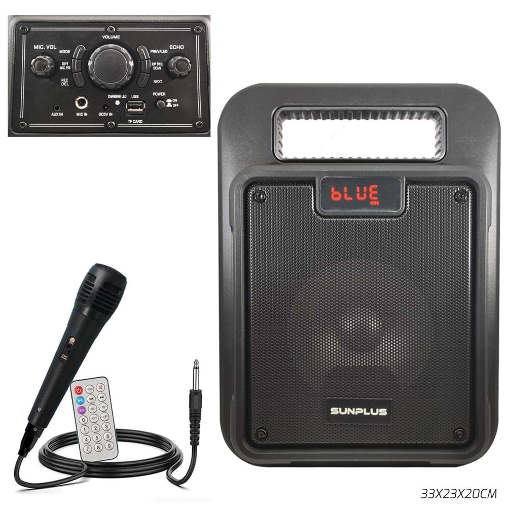 SUNPLUS* SP-650 AKTİF SEYYAR ANFİ 1 EL 16CM 150W BT/USB/SD/AUX/MIC/FM