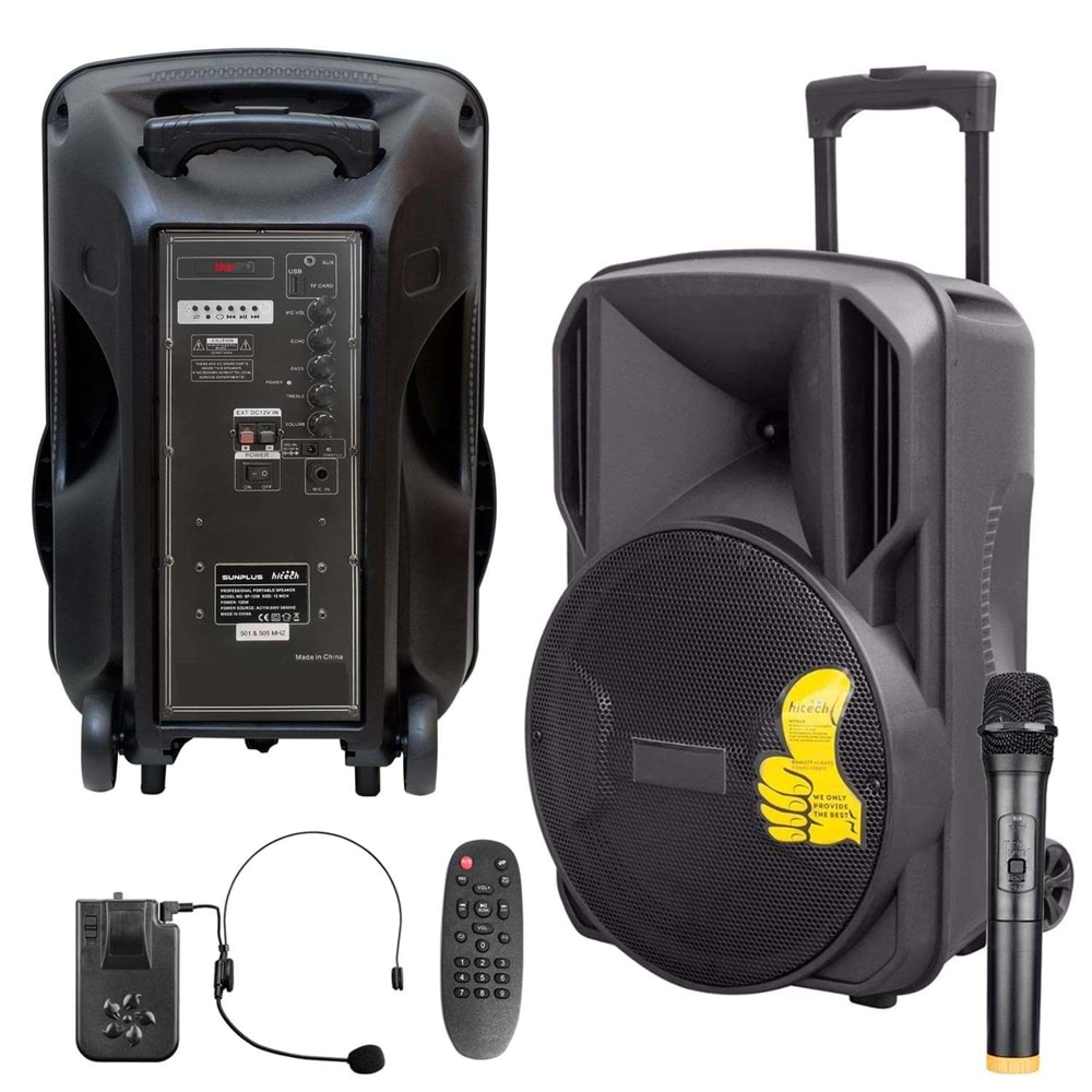 SUNPLUS* SP-1230 AKTİF SEYYAR ANFİ UHF 1 EL 1 YAKA 30CM 300W BT/USB/SD/AUX/MIC