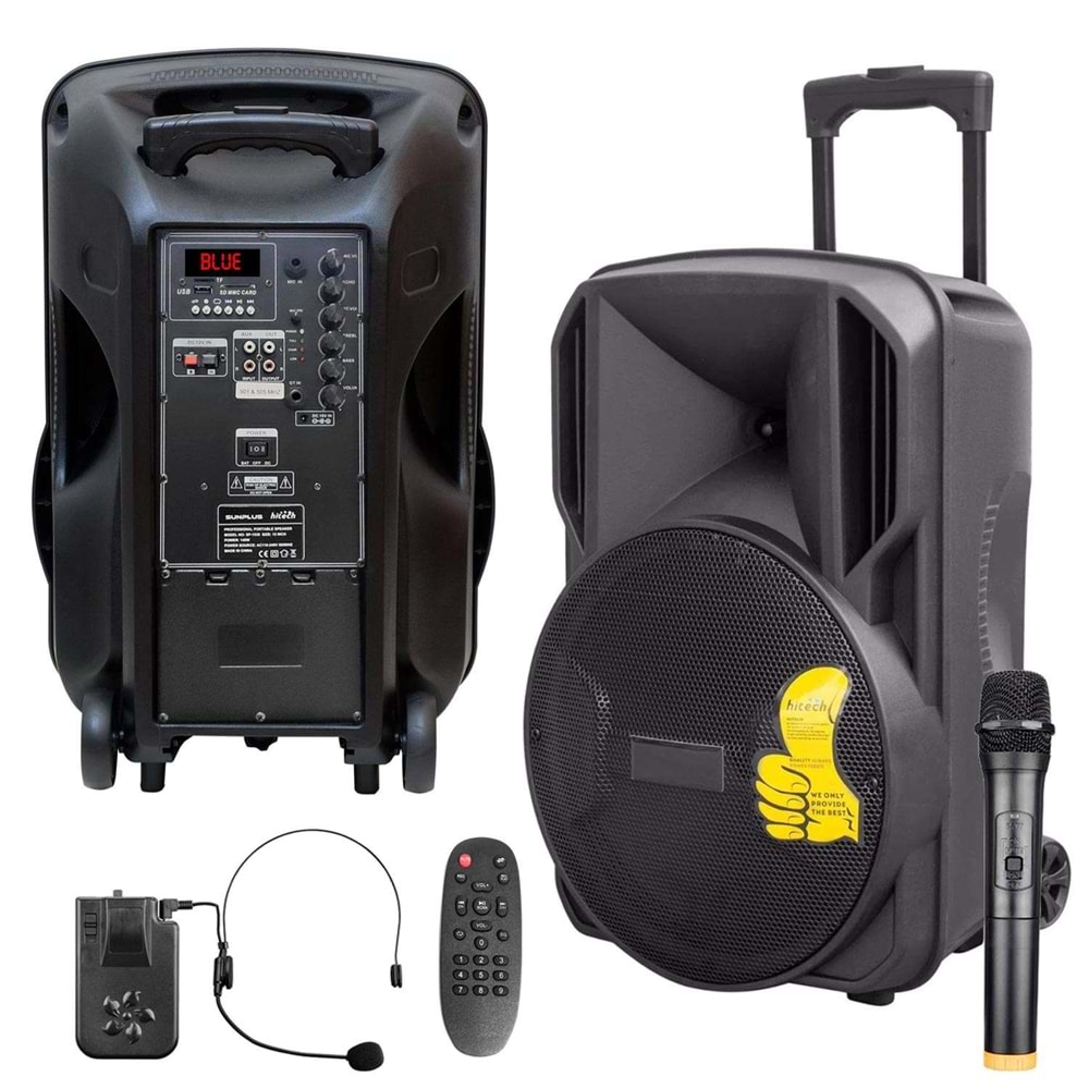 SUNPLUS* SP-1538 AKTİF SEYYAR ANFİ UHF 1 EL 1 YAKA 38CM 500W BT/USB/SD/AUX/MIC