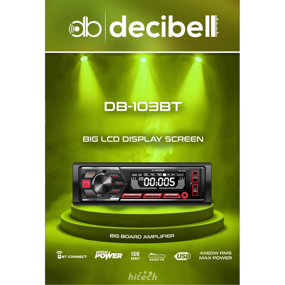 Desibell DB-103BT 4X60 Watt Oto Teyp