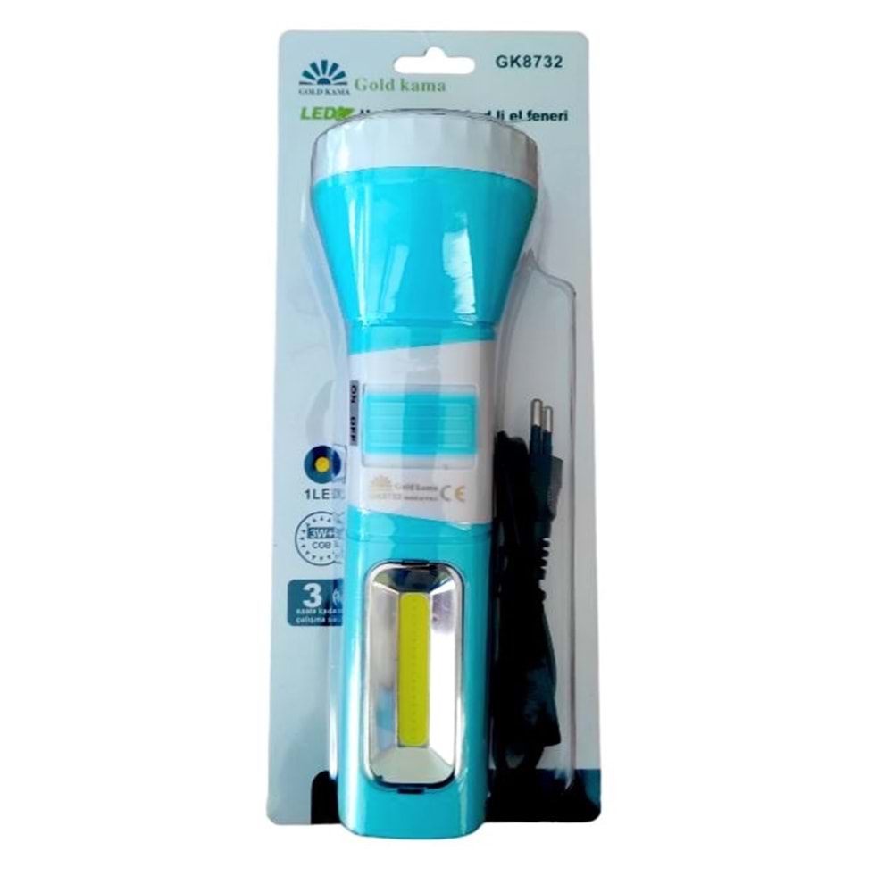 GOLD KAMA 3W COB LED UZUN MESAFELİ LED Lİ EL FENERİ