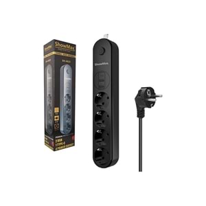 Showmax SH-4625 4'lü Akım Korumalı Priz 2 Metre Anahtarlı 10A 2500 Watt 2 x usb 1 x type-C